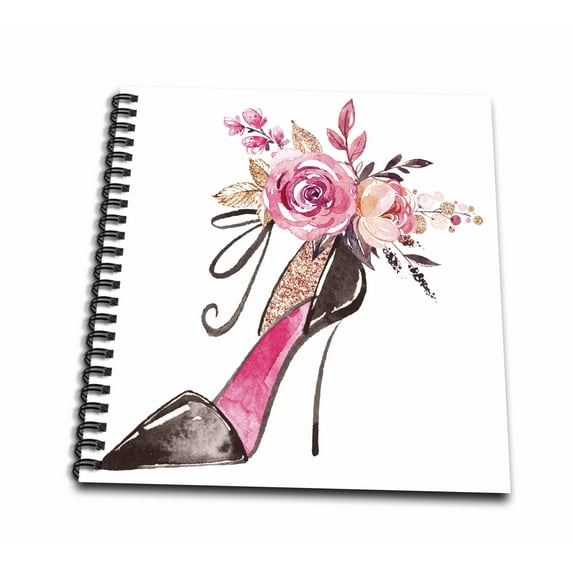 3dRose, Pretty Floral High Heel Shoe Illustration, Drawing Book 8 x 8 inch