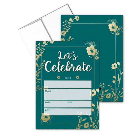 Pretty Floral "Let's Clelebrate Party Invitation - 25 Invites with Envelopes - B