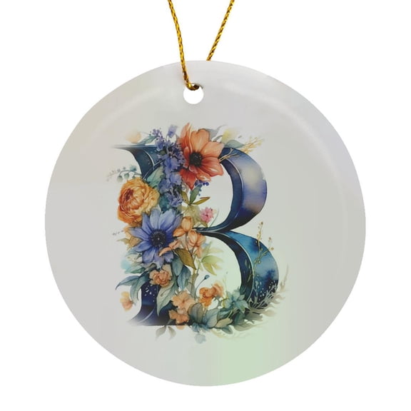 3drose, Pretty Floral Monogram B, Circle Porcelain Ornament
