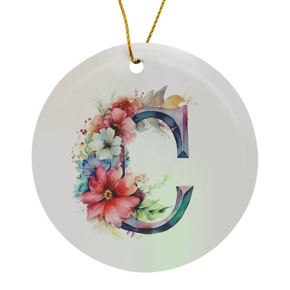 3drose, Pretty Floral Monogram C, Circle Porcelain Ornament