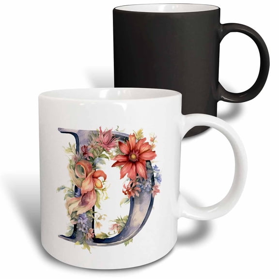 3drose, Pretty Floral Monogram D, 11oz Magic Transforming Mug