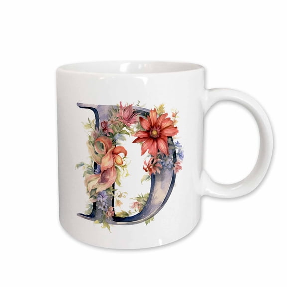 3drose, Pretty Floral Monogram D, 11oz Mug