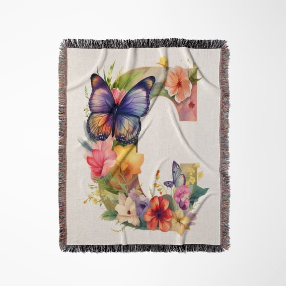 Pretty Floral Monogram Initial C, Woven Blanket