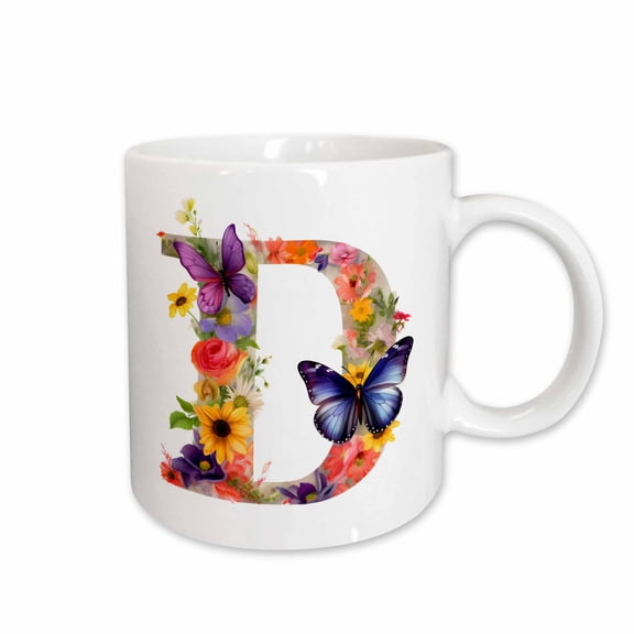 3drose, Pretty Floral Monogram Initial D, 15oz Mug