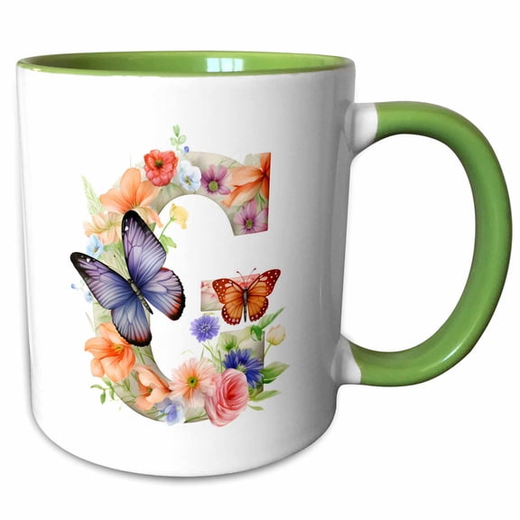 3drose, Pretty Floral Monogram Initial G, 11oz Two-tone Green Mug