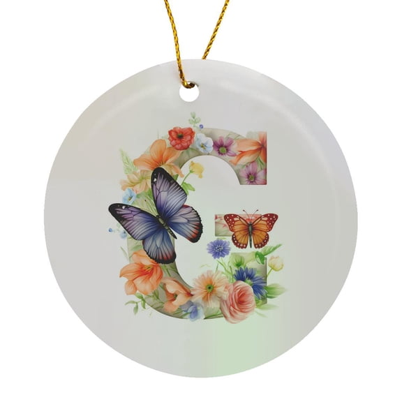 3drose, Pretty Floral Monogram Initial G, Circle Porcelain Ornament