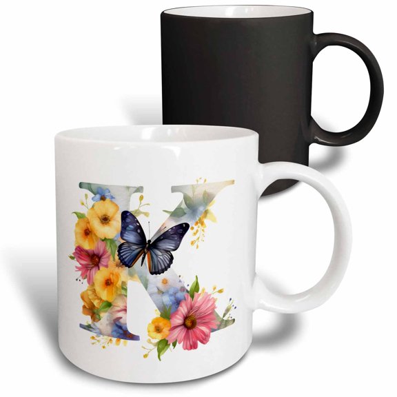 3drose, Pretty Floral Monogram Initial K, 11oz Magic Transforming Mug