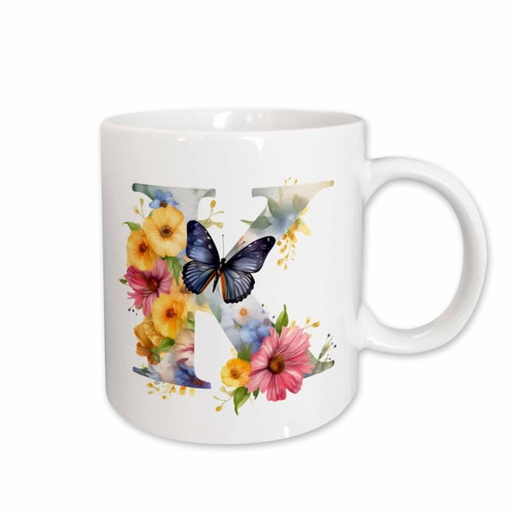 3drose, Pretty Floral Monogram Initial K, 11oz Mug
