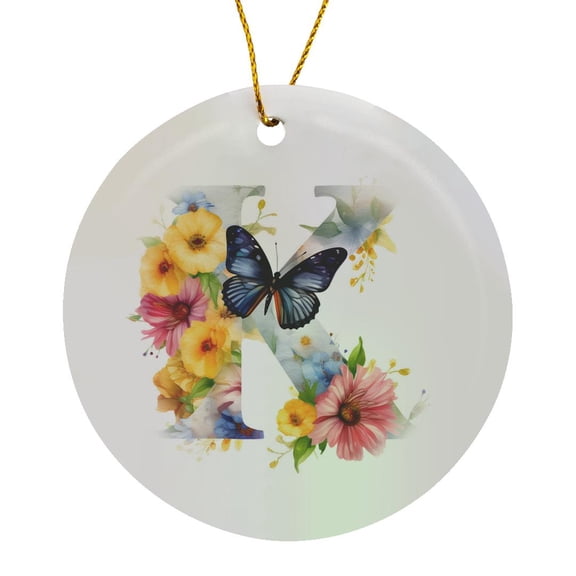 3drose, Pretty Floral Monogram Initial K, Circle Porcelain Ornament