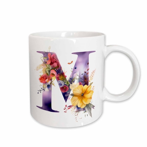 3drose, Pretty Floral Monogram Initial M, 11oz Mug