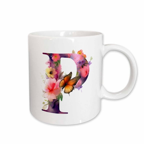 3drose, Pretty Floral Monogram Initial P, 15oz Mug