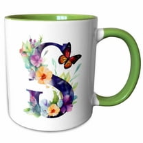 3drose, Pretty Floral Monogram Initial S, 11oz Two-tone Green Mug
