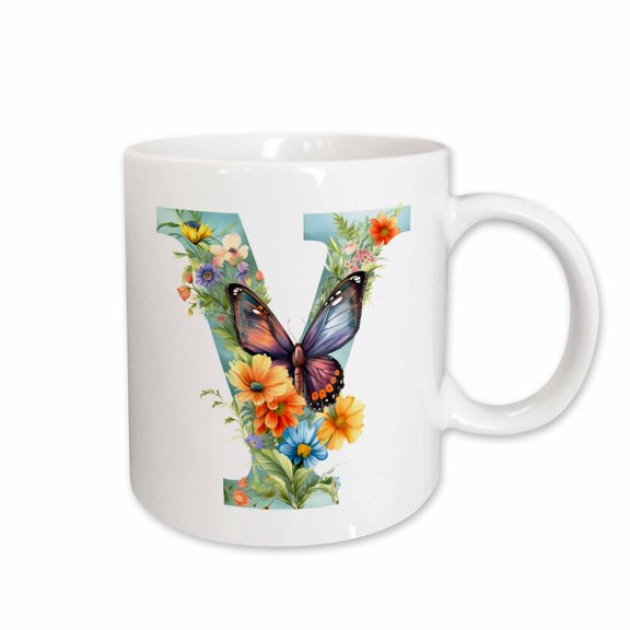 3drose, Pretty Floral Monogram Initial Y, 11oz Mug