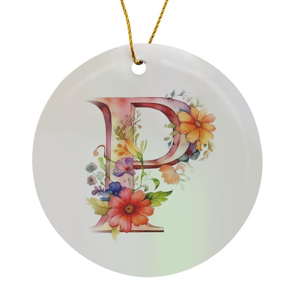 3drose, Pretty Floral Monogram P, Circle Porcelain Ornament