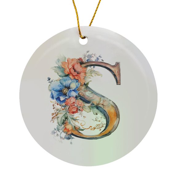 3drose, Pretty Floral Monogram S, Circle Porcelain Ornament