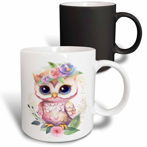 3drose, Pretty Floral Owl Illustration, 11oz Magic Transforming Mug