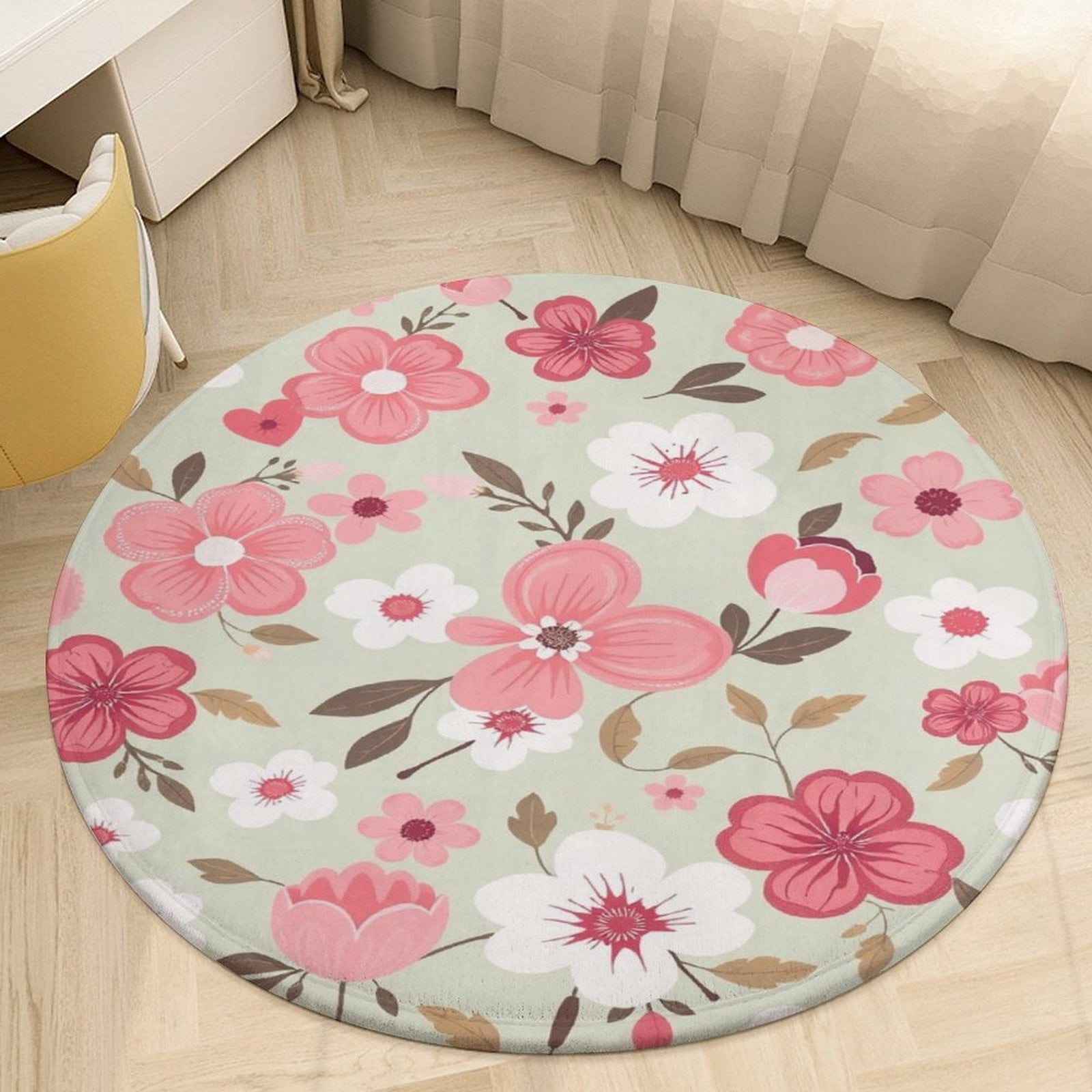 Pretty Floral Pattern Modern Round Carpets for Living Room Ration ...