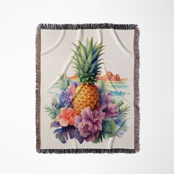 Pretty Floral Pineapple Illustration, Woven Blanket