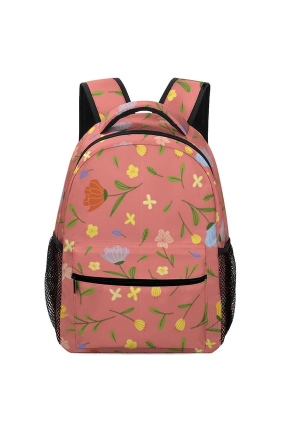 Pink Floral Seamless Oxford Backpack Lightweight Adjustable Outdoor Daily Backpack