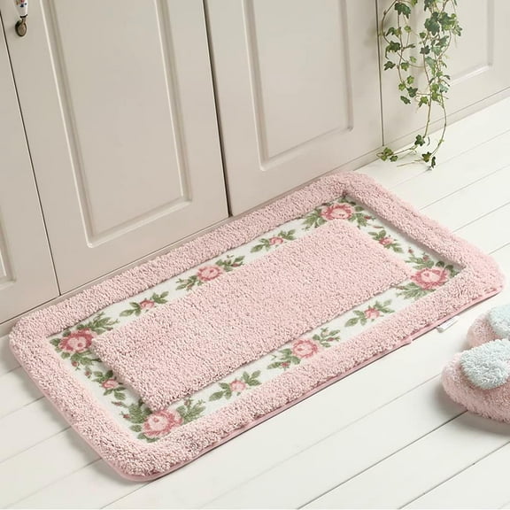 Pretty Floral Rural Style Romantic Rose Flower Rug Shaggy Area Rugs Soft Non-Slip Doormat Floor Mat Bath Mat Bathroom Shower Rug Bedroom Living Room Carpet (Nice Pink, Rectangle) Nice Pink 1'6" x
