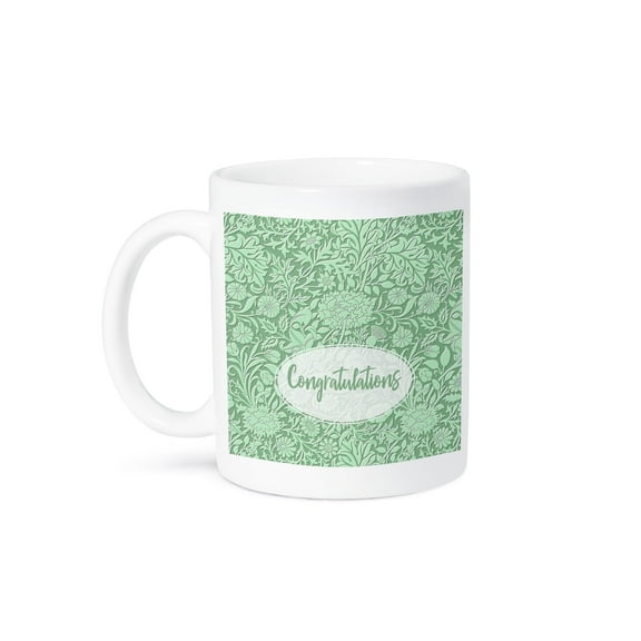 3drose, Pretty Floral Sentiment in Light Green- Congratulations- Not Embossed, 15oz Mug