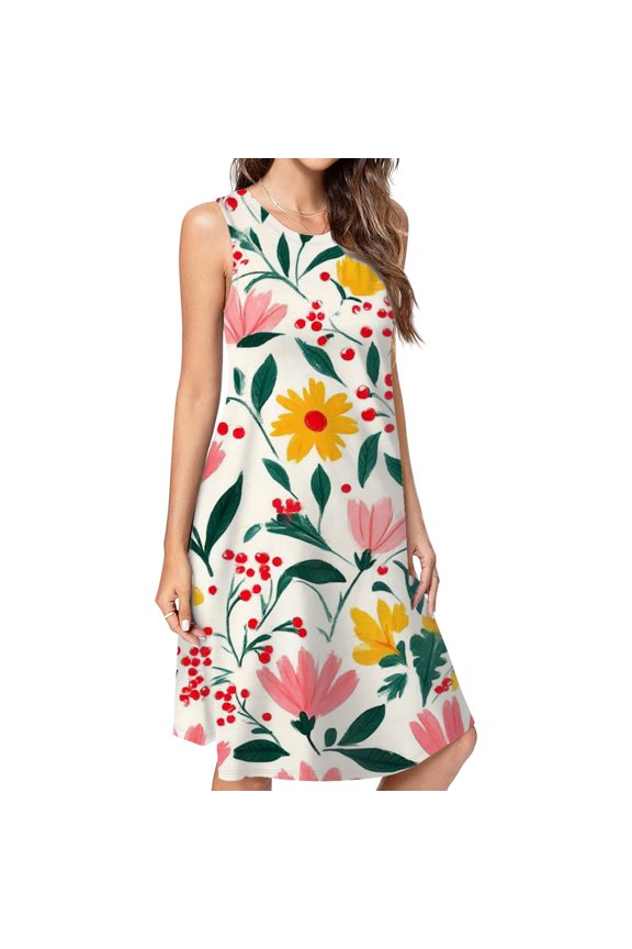 Pretty Floral White Background Design Dress Loose Women'S Dress Beach Dresses With Pockets Dresses For Womens
