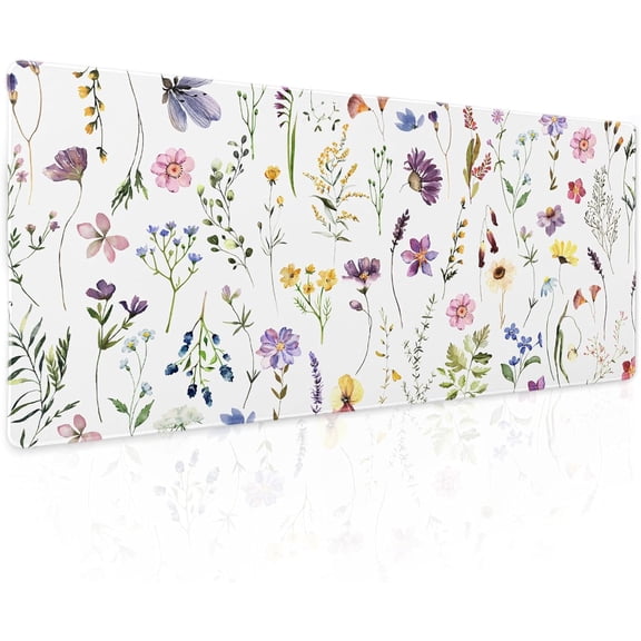 Pretty Flowers Mouse Pad XL Cute Floral Chic Plant Spring Summer Extended Table Mat 80X30cm Non-Slip Rubber Base Stitched Edge Large Mousepad for Desk Gaming Laptop Desk Top,31.5×11.8 Inch