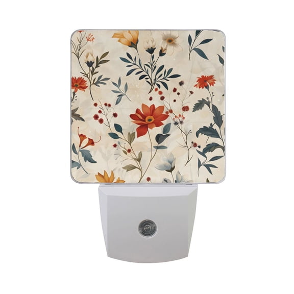 Pretty Flowers and Leaf Night Light 2 Pack LED Nightlight Plug into Wall Dusk to Dawn Sensor Soft White