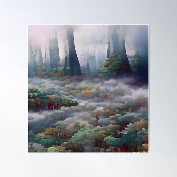 Pretty Foggy Redwood Forest - Foggy Forest Poster Wall Art, Modern Wall Decor, 8x12 UNFRAMED