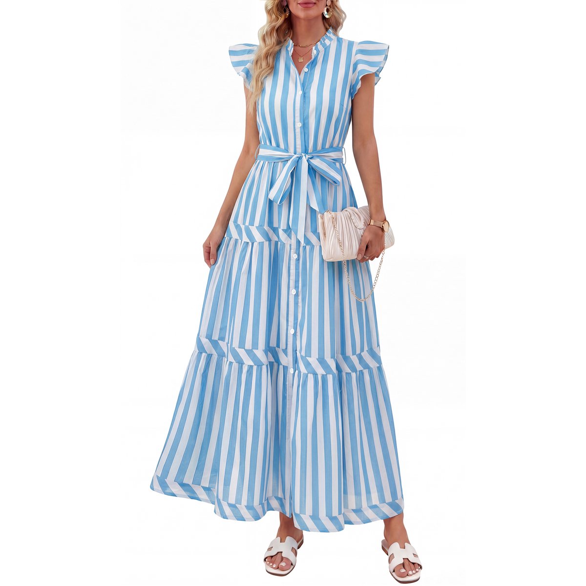 Women's Striped Belted Dress, Sizes S-XXL