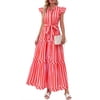 PRETTYGARDEN Women's Striped Belted Dress, Sizes S