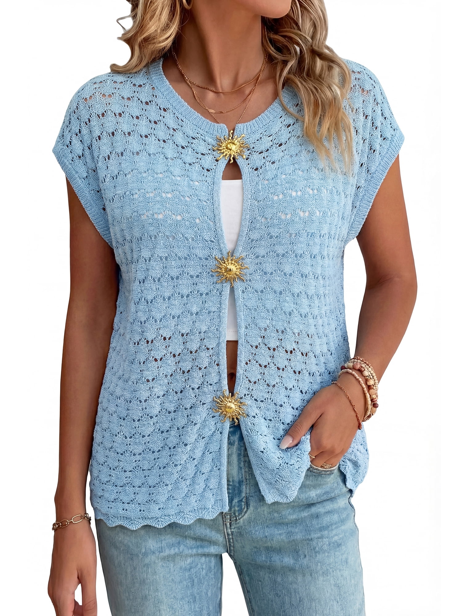 PRETTYGARDEN Women's Knit Sleeveless Sweater Vest with Gold Buttons, Sizes S-XXL