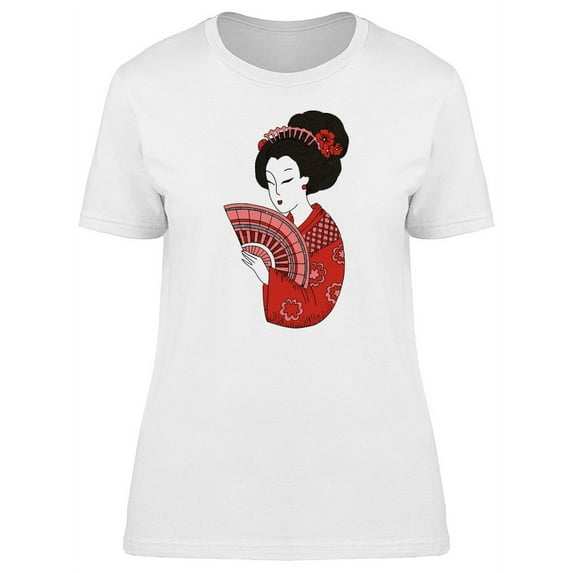 Pretty Geisha With A Hand Fan T-Shirt Women -Image by Shutterstock, Female Medium