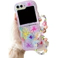 thumbnail image 1 of Pretty Girls Case for Samsung Galaxy Z Flip 5 Flower Beads Strap, Fashion Curly Wave Frame Case for Galaxy Z Flip 5 Cute Floral Print, Woman Pink Case for Z Flip 5 (Line Flower B), 1 of 14
