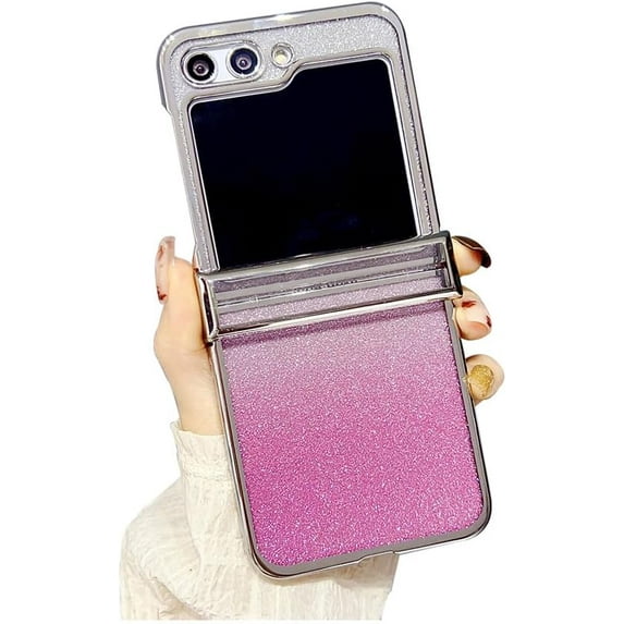 Pretty Girls Case for Samsung Galaxy Z Flip 5 Hinge Protection, Luxury Plating Woman Case for Galaxy Z Flip 5 Shiny Back, Trendy Lovely Sparkle Case for Galaxy Z Flip 5 (Pink)