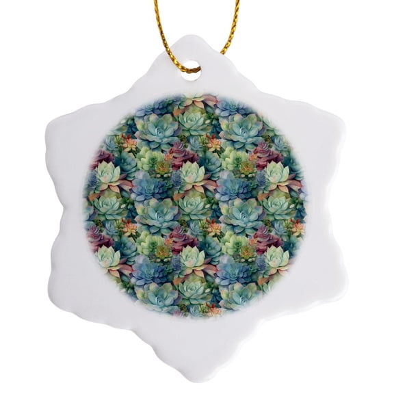 3drose, Pretty Gradient Color Cactus Flower Pattern, 3 inch Snowflake Porcelain Ornament