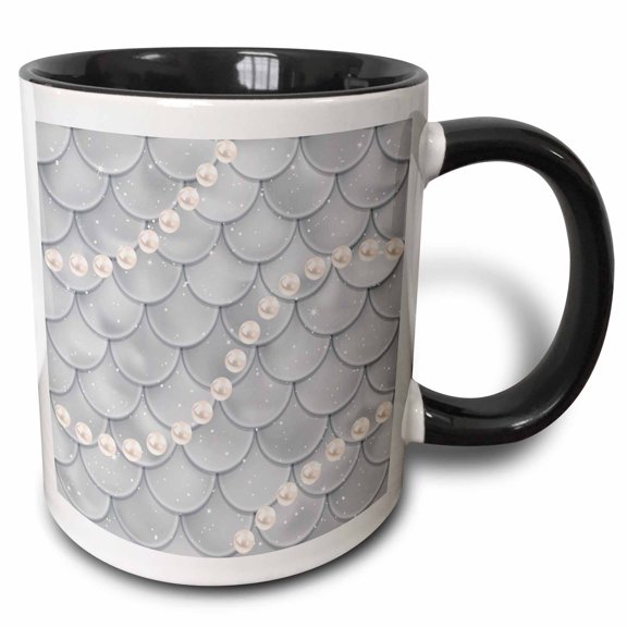 3drose, Pretty Gray and Image of Pearls Mermaid Scales Pattern, 11oz Two-tone Black Mug