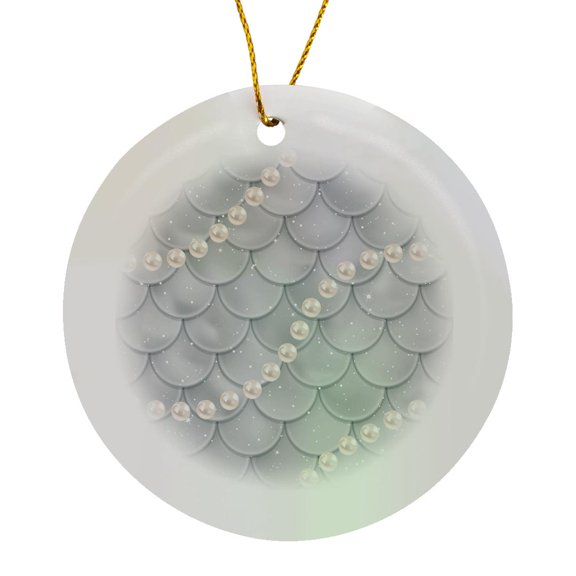 3drose, Pretty Gray and Image of Pearls Mermaid Scales Pattern, Circle Porcelain Ornament