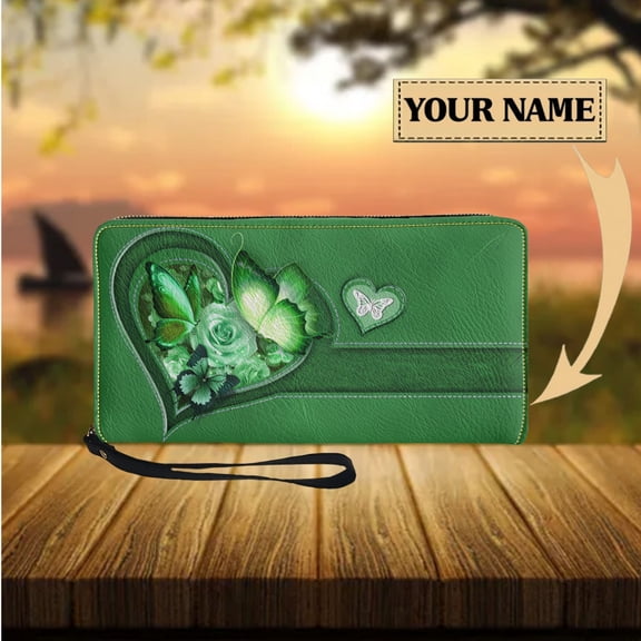 Pretty Green Butterfly Rose Print Ladies Long Wallet New Trendy Commuter Girls Wallet Fashion Card Holder Travel Clutch Female