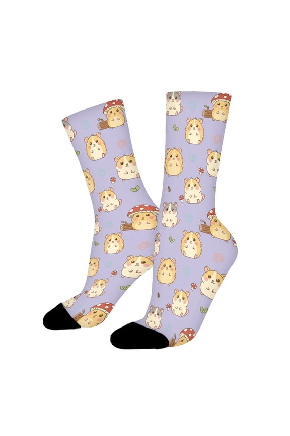 Pretty Hamster Mushroom Head Funny Novelty Crew Socks for Women Men Sports