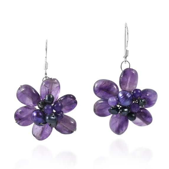 Pretty Handmade Amethyst Cluster Floral .925 Silver Earrings
