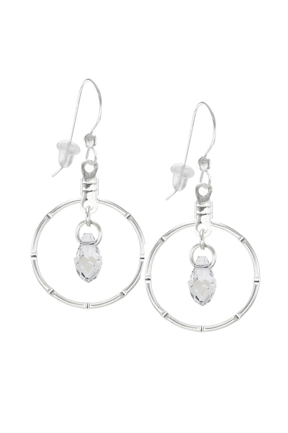 Pretty Handmade Silver Notched Hoop Earrings with Austrian Crystal Moonlight Briolettes  .925 Sterling Silver Earwires