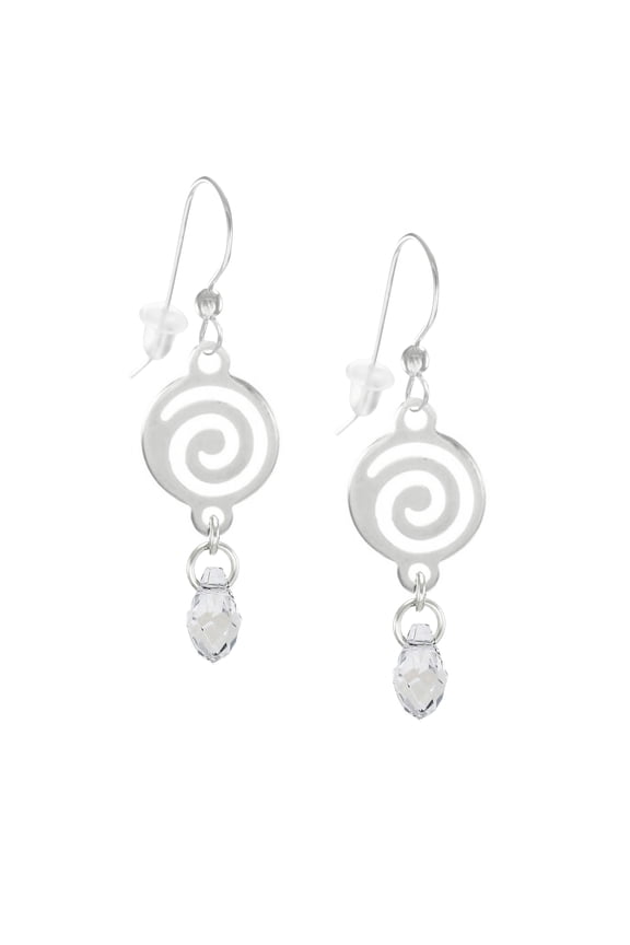 Pretty Handmade Silver Plated Swirl Drop Earrings with Austrian Crystal Moonlight Briolettes  Sterling Silver Earwires