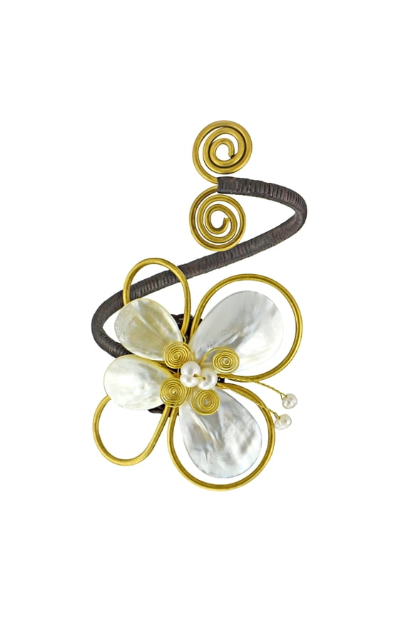 Pretty Handmade White/Pearl Butterfly Brass Cuff