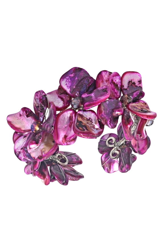 Pretty Handmade Wine Red Mother of Pearl & Fashion Crystal Cuff Bracelet