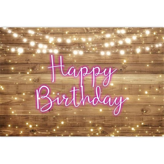 Pretty Happy Birthday Backdrop, Pink Neon Wall Glitter Birthday Photography Background, Women Girls Kids Birthday Party Decoration Supplies Banner, High-quality Polyester