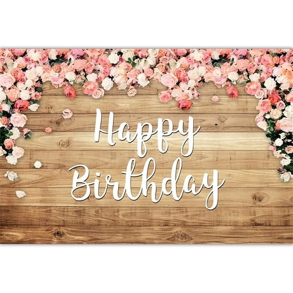 Pretty Happy Birthday Backdrop, Pink Roses and Rustic Birthday Photography Backgrounds, Women Girls Kids Birthday Party Decoration Supplies
