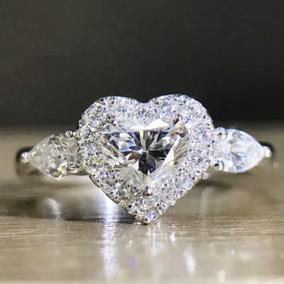 Pretty Heart Cut Cubic Zircon 925 Silver Ring Wedding Party Jewelry Sz 6-10