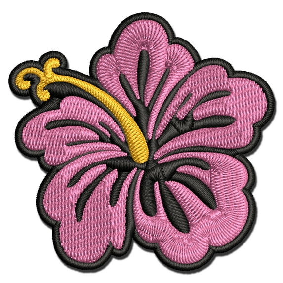 Pretty Hibiscus Flower Tropical Applique Multi-Color Embroidered Iron-On Patch - 3.5 Inch Large