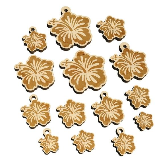 Pretty Hibiscus Flower Tropical Wood Mini Charms Shapes DIY Craft Jewelry - No Hole - 20mm (15pcs)